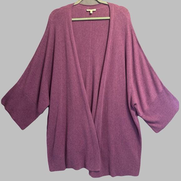 Eileen Fisher Organic Cotton Open Cardigan Plus Size 1X Purple Kimono Sleeve - Picture 1 of 6